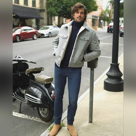 Men's Express Wool Sherpa Lined Trucker Jacket XL Gray - Picture 3 of 9